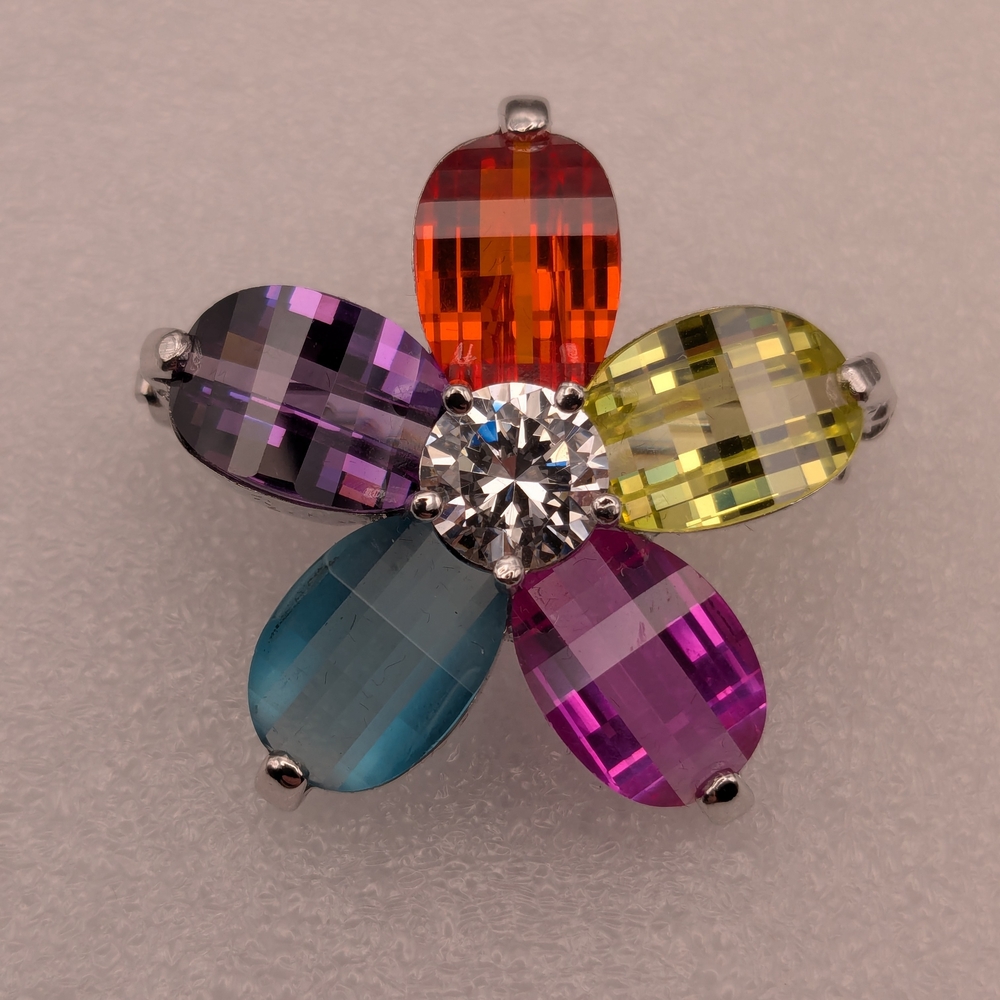 Multicolor Crystal Flower Brooch - Picture 5 of 6